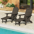 3-Position Adjustable Folding Adirondack Chair with Retractable Ottoman, HDPE Weather Resistant Patio Chair Set of 2 with Hidden Cup Holder for Lawn, Deck and Garden, Brown