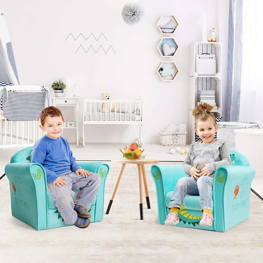 DORTALA Kids Sofa, Crocodile Pattern Kids Armchair w/Wooden Frame & Non-Slip Feet Nails, Sturdy Lightweight Toddler Furniture for Boys & Girls, Armrest Couch for Baby Room, Living Room, Preschool