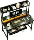 DurayLoly 39.4" Computer Desk with Hutch & Monitor Stand,Gaming Desk with Shelves & Drawers, Writing Desk with LED &Power Outlet,Office Desk,Study Desk for Bedroom Home Office,Small Space,Black