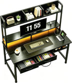 DurayLoly 39.4" Computer Desk with Hutch & Monitor Stand,Gaming Desk with Shelves & Drawers, Writing Desk with LED &Power Outlet,Office Desk,Study Desk for Bedroom Home Office,Small Space,Black