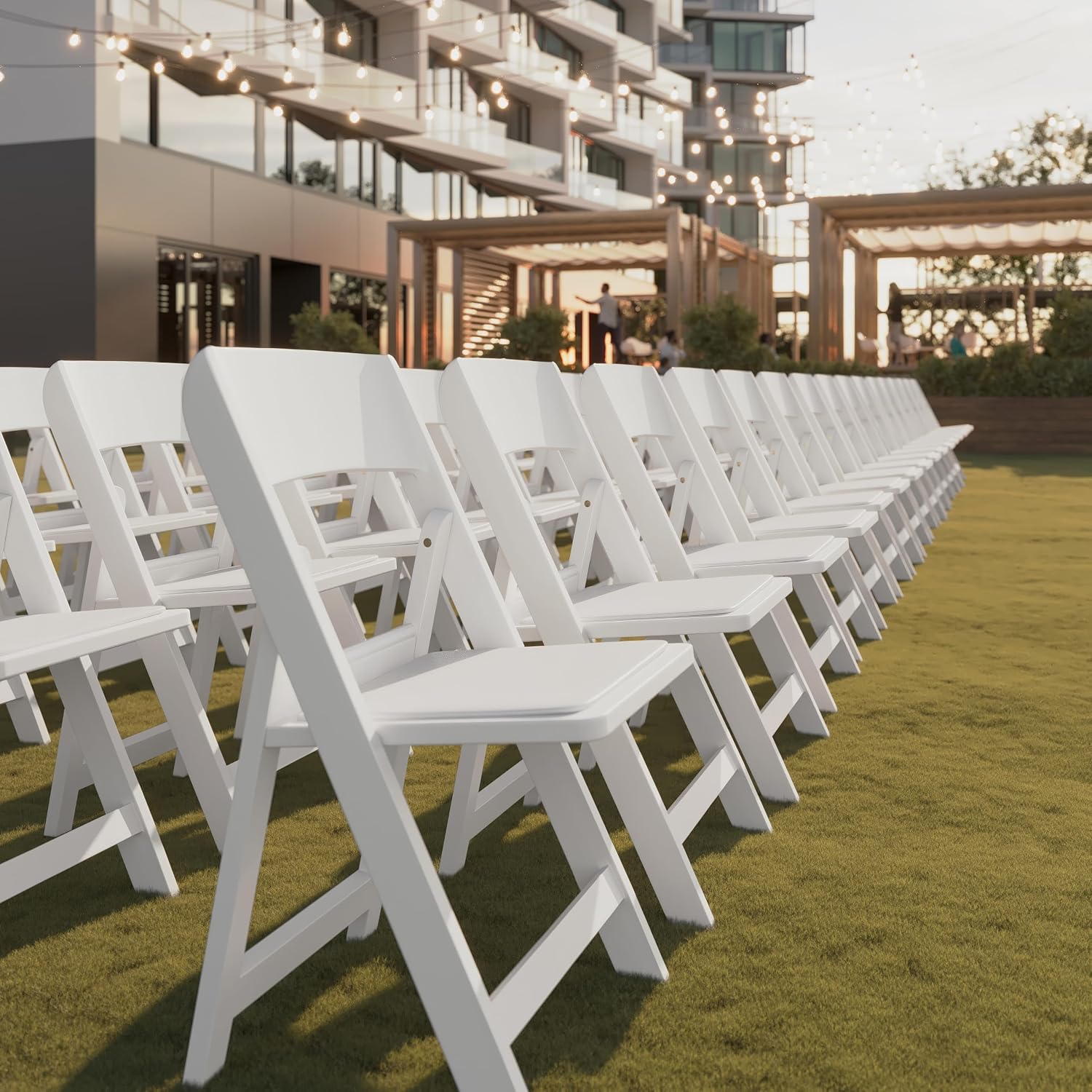 Flash Furniture Hercules Tucker Commercial White Resin Folding Chair - Lightweight, Vinyl Padded Removable Seat, Indoor Outdoor Use, Event & Wedding Ready, Set of 4