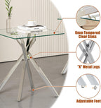 Modern Glass Side Table 17.72" Square End Table with Metal Legs, Small Clear Tempered Glass Sofa Tables for Living Room, Bedroom, Nightstand (Silver)