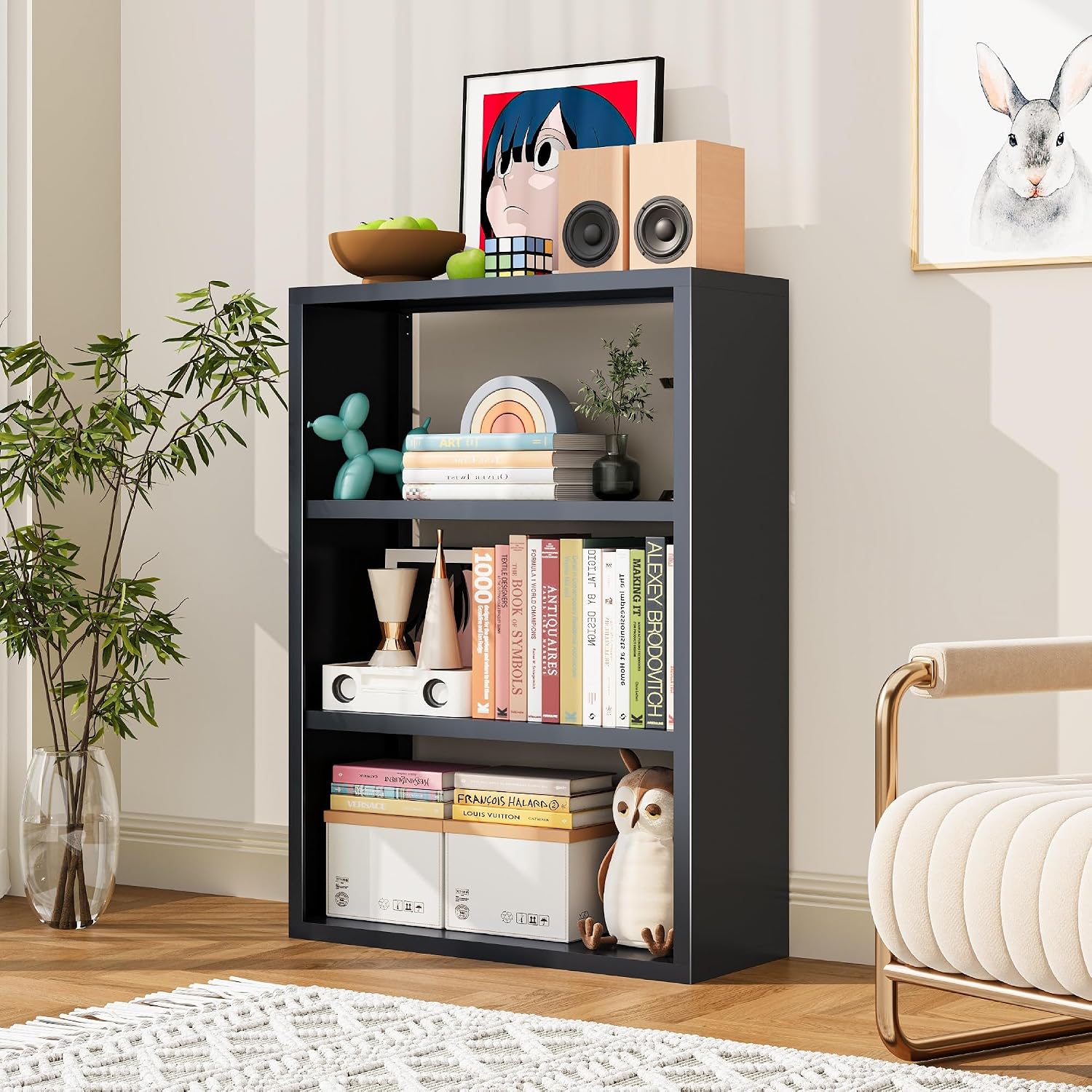 Metal End Table, 33" H Tall Bedside Table Sofa Table, 4 Tier Small Night Stand, Skinny Black Side Table for Office, Living Room, Office, Bedroom