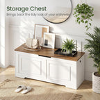 CHOEZON Storage Bench, 47.2" Large Capacity Toy Chest, Farmhouse Storage Trunk with Soft Close Hinge, Wooden Storage Box for Entryway, Living Room, Bedroom, White and Walnut MCW25WL