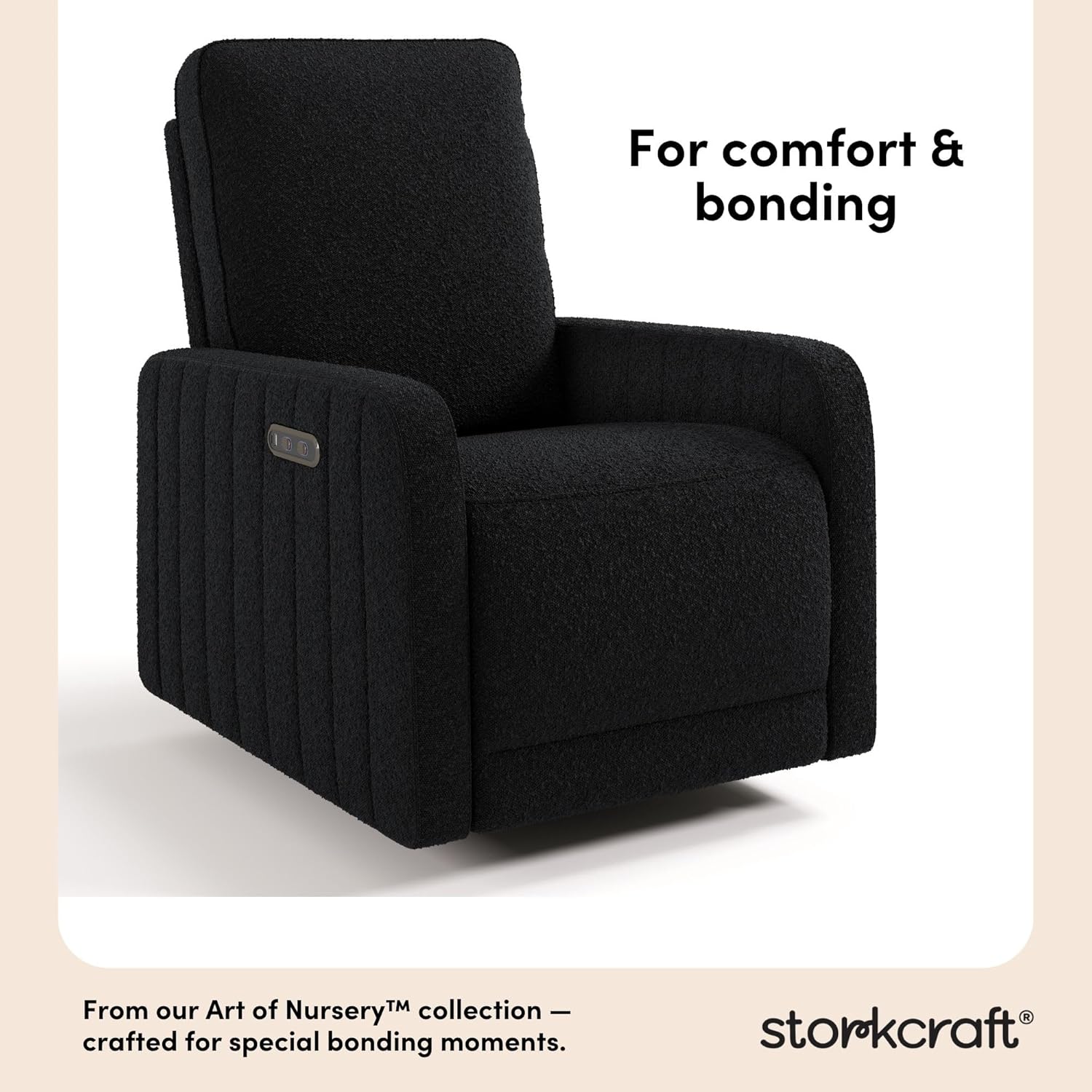 Storkcraft Kyoto Deluxe Power Recliner Swivel Glider (Black Boucle) – Premium Electronic Power Recliner for Nursery, Includes Dual-USB Charging Port with USB-A & USB-C, Glider Rocking Chair