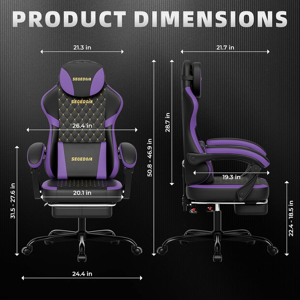 Ergonomic Gaming Chair with Footrest & Massage Lumbar Pillow, Height Adjustable 360° Swivel Computer Chair, Linked Armrest & Headrest for Office Gaming (Black Purple)