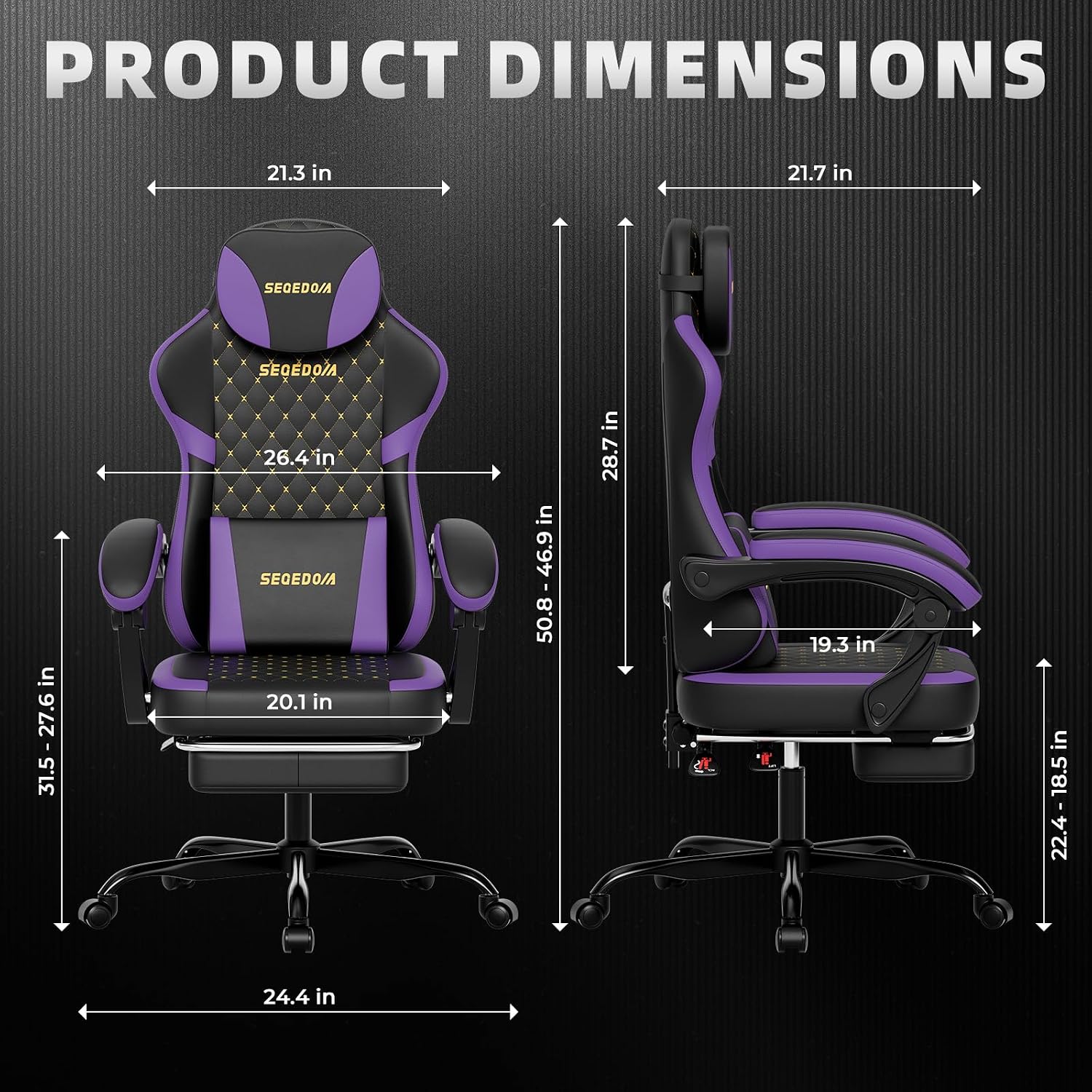 Ergonomic Gaming Chair with Footrest & Massage Lumbar Pillow, Height Adjustable 360° Swivel Computer Chair, Linked Armrest & Headrest for Office Gaming (Black Purple)