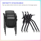 2 Pack Stackable Conference Room Chairs with Wheels and Paddle, Ergonomic Mesh Back and Arms for Meeting, Conference, Reception, Training Room & Home Office Desk Folding Chairs