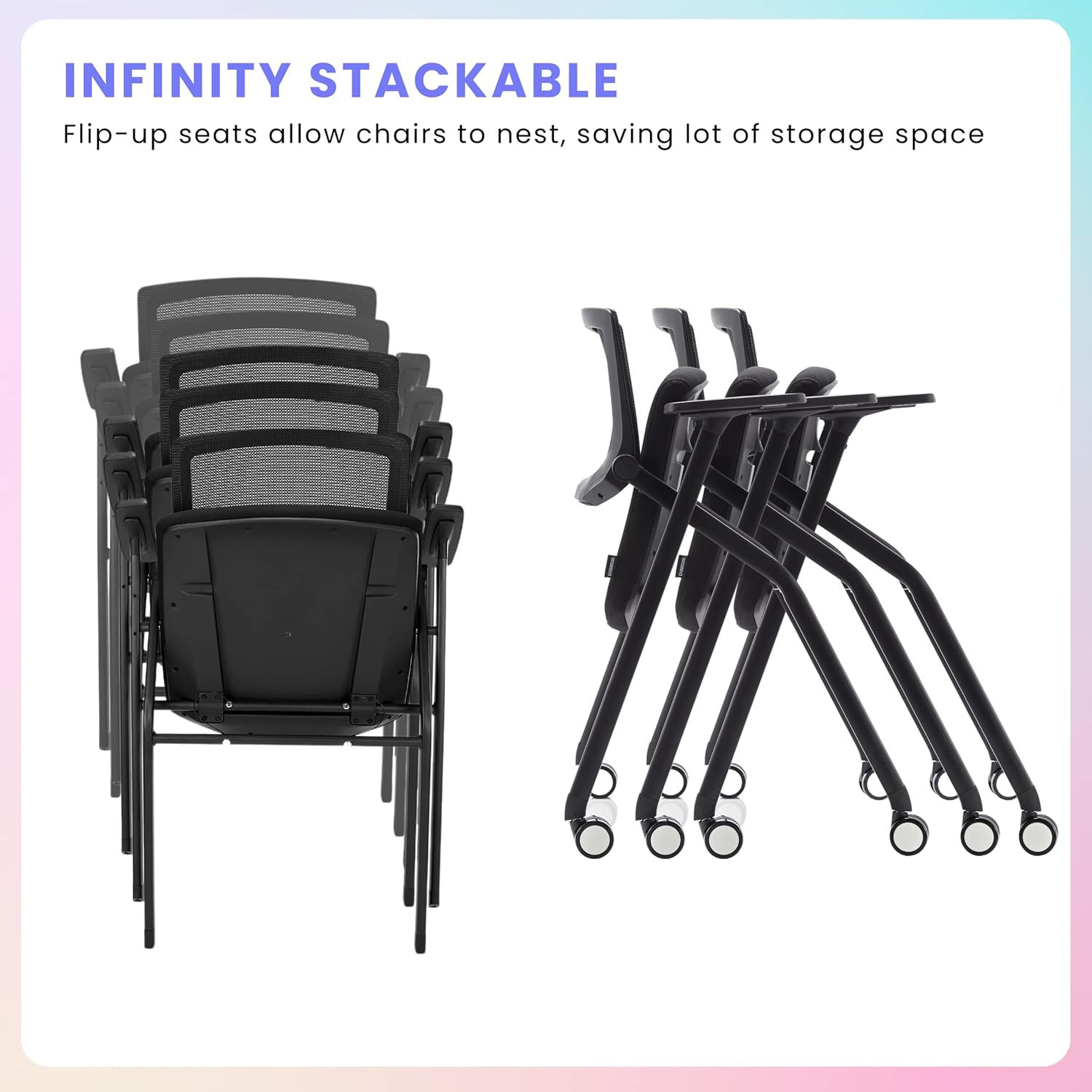 2 Pack Stackable Conference Room Chairs with Wheels and Paddle, Ergonomic Mesh Back and Arms for Meeting, Conference, Reception, Training Room & Home Office Desk Folding Chairs