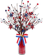 4 Pack Patriotic Artificial Berry Stem Picks White Blue Red Stars for 4th of July Independence Day, Pentagram Faux Berry Branches Decoration for Home Office Restaurant Vase Décor