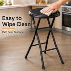 Folding Stool - Backless 24-Inch Stool with 240lb Capacity for Kitchen or Rec Room - Portable Indoor Counter Bar Stools (Black)