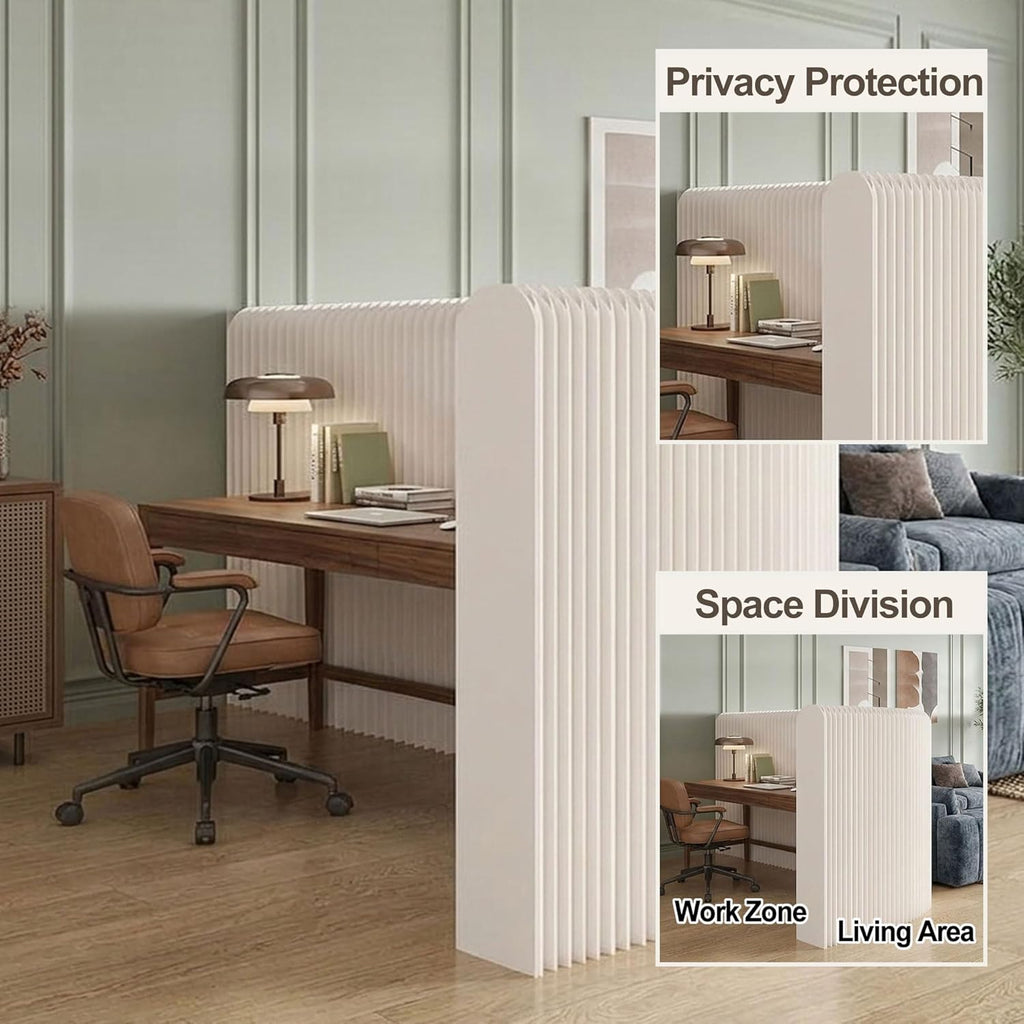 Accordion Room Divider, Short Folding Privacy Screen, Modern Freestanding Partition Wall for Small Spaces, No Drill, Portable Paper Room Separation for Home Office (White, L118.0 x W9.8 x H46.0 Inch)