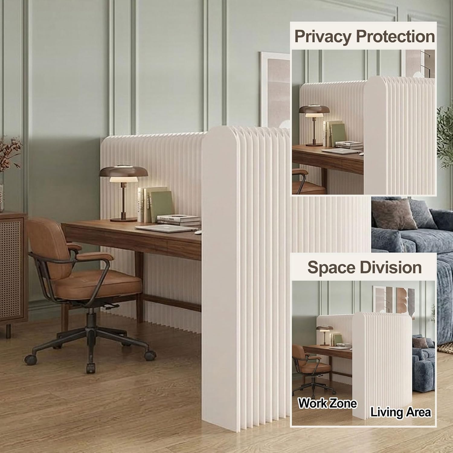 Accordion Room Divider, Short Folding Privacy Screen, Modern Freestanding Partition Wall for Small Spaces, No Drill, Portable Paper Room Separation for Home Office (White, L118.0 x W9.8 x H46.0 Inch)