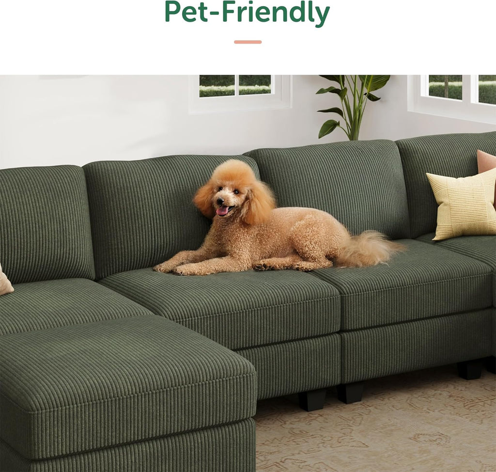 HONBAY Modern Corduroy Ottoman Module Sofa, 28.4 Inch Square Ottoman Bench with Storage, Green