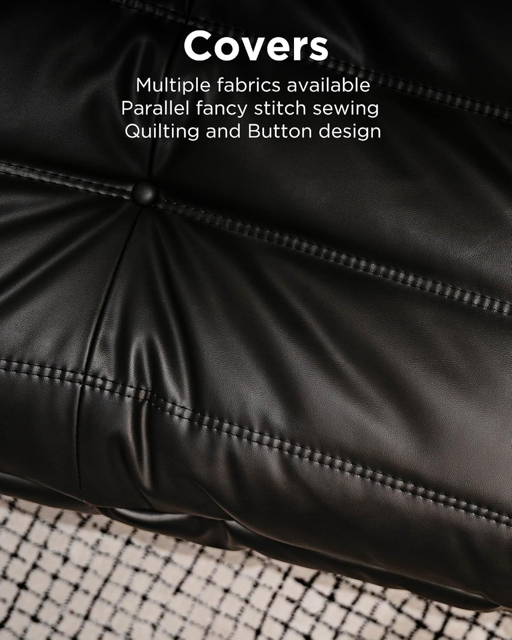 High-end Uncompressed Bean Bag Chair,Fireside Togo Chair with Red Faux Leather Cover, Comfy & Soft Lazy Floor Lounge Sofa for Bedroom, Living Room, Office or Lounger