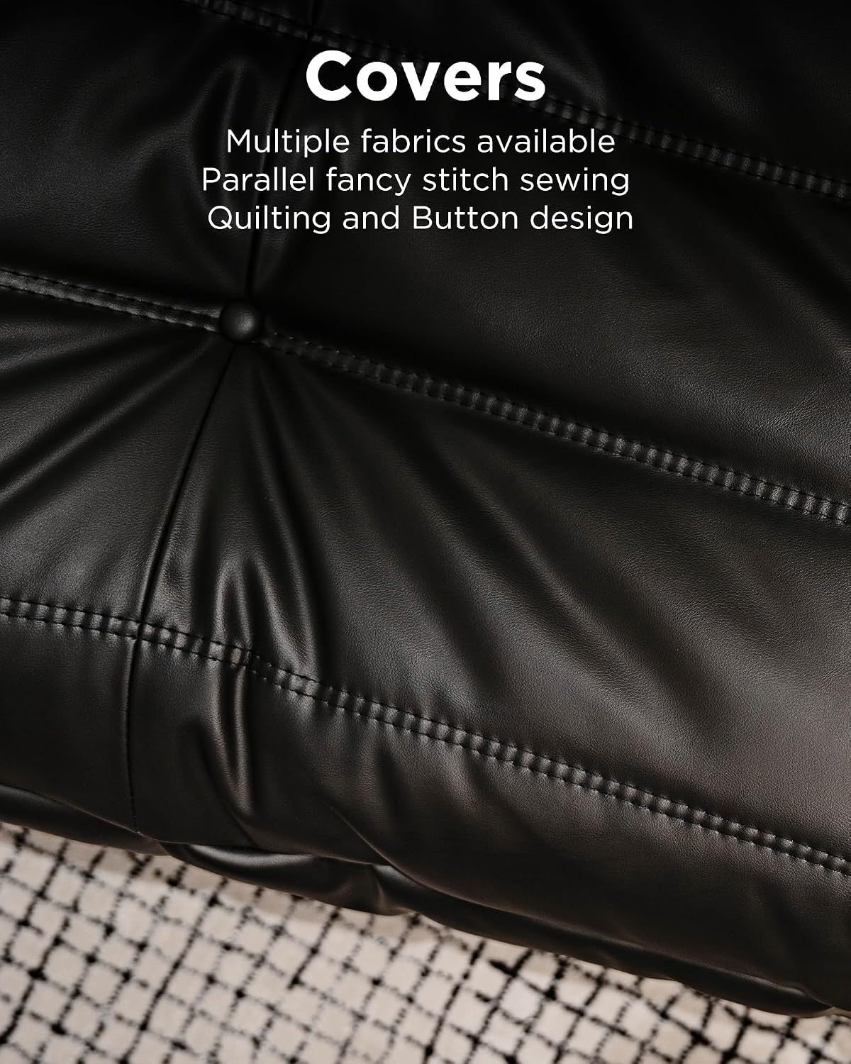 High-end Uncompressed Bean Bag Chair,Fireside Togo Chair with Red Faux Leather Cover, Comfy & Soft Lazy Floor Lounge Sofa for Bedroom, Living Room, Office or Lounger