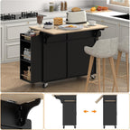 Bigbiglife Kitchen Island with Storage, 50.8" Rolling Kitchen Island Cart with Drop Leaf & Storage - Mobile Kitchen Organizer with Wheels, Rubberwood Top, Trash Can Cabinet & Towel Rack, Black