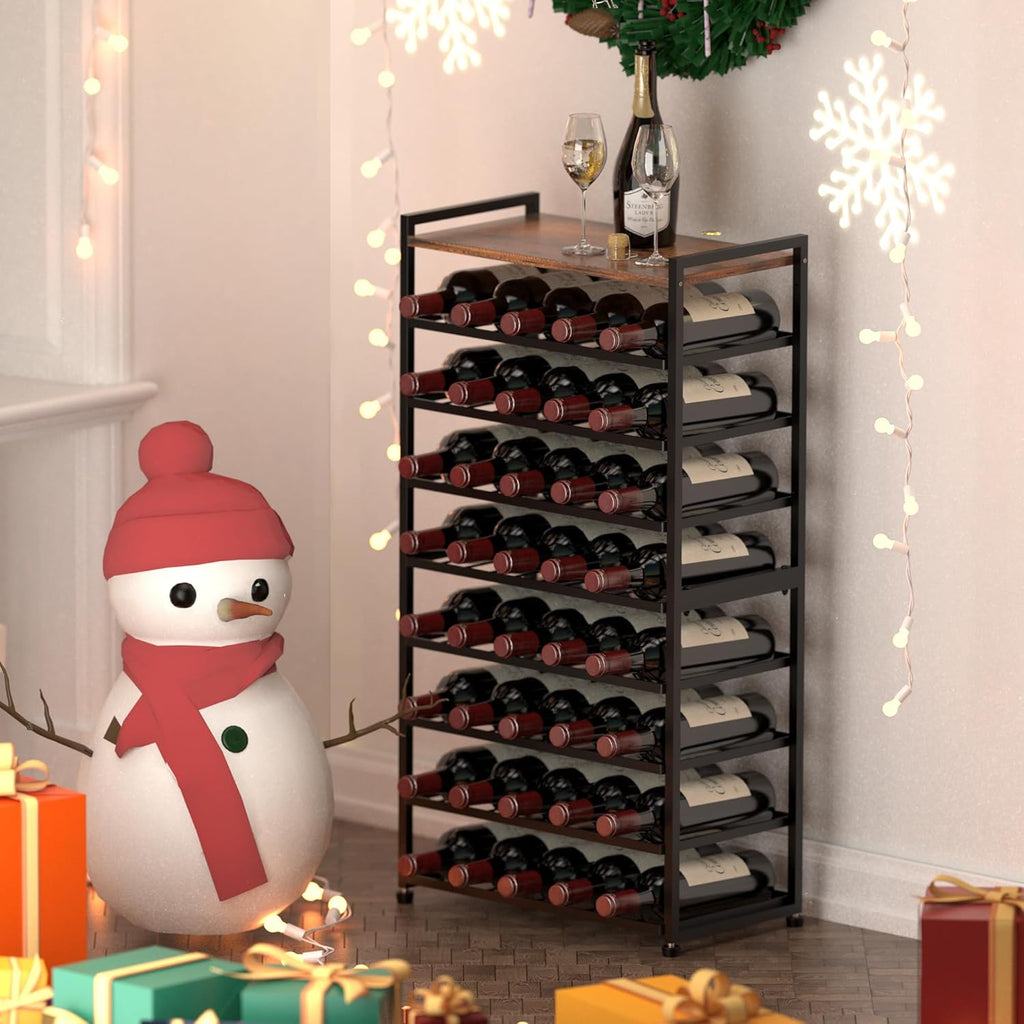 40 Bottle Wine Rack Freestanding Floor, 8-Tier Wine Storage Racks with Table Top, Detachable Wine Bottle Holder, Bar Stand Display Shelf for Kitchen, Bar, 18" L x 9.3" W x 33" H