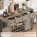 CABIHOME Farmhouse 47.2'' Buffet Cabinet with Sliding Barn Door, 33.4'' Tall Wood Rustic Sideboard with 3 Drawer, Adjustable Shelf and Removable Wine Rack (Vintage, 59'')