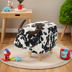 Black and White Velvet Cow Shaped Ottoman, Cute Wood Foot Stool Shoes Changing Seat with Cushioned for Adult Living Room, Bedroom, Nursery Gameroom, Playroom, Porch Furniture