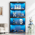 Loomie Corner Display Cabinet with 7 Color LED Lights, 62" Lighted Curio Cabinet with Glass Doors for Collectibles, 4-Tier Showcase Display Case with Human Body Sensor for Toys, Books, Black