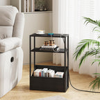 TUTOTAK Keep Phones Charged & Books Organized with Slim 3-Tier Side Table with Charging Station for Living Room Bedroom TB01BK095