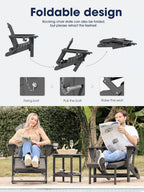 KINGYES Adirondack Rocking Chair Set of 2 with Retractable Ottoman and Cup Holders, HDPE Adirondack Rocker Patio Rocking Chair for Porch, Patio, Balcony, Leaden Grey
