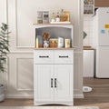 49.4" H White Kitchen Pantry Cabinet with 2 Doors & 2 Drawers, Freestanding Microwave Cabinet with Adjustable Shelf & Cable Hole, Wooden Storage Hutch for Kitchen, Dining Room