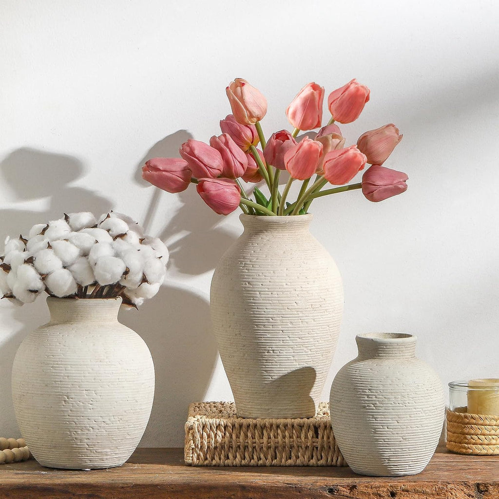 Vanselia Ceramic Flower Vase Home Decor - Large Farmhouse Table Vases Rustic Vintage Living Room Kitchen Bedroom Decorations for House Book Shelf Office Coffee Desk Dining Fireplace (9" Rustic)