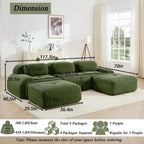 Modular Sectional Sofa Boneless Couch, U Shaped Sectional Couches for Living Room, Oversized Cloud Couch with Deep Seat and Ottoman, Comfy Corduroy Upholstery Green Couches, No Assembly(3S+2O)