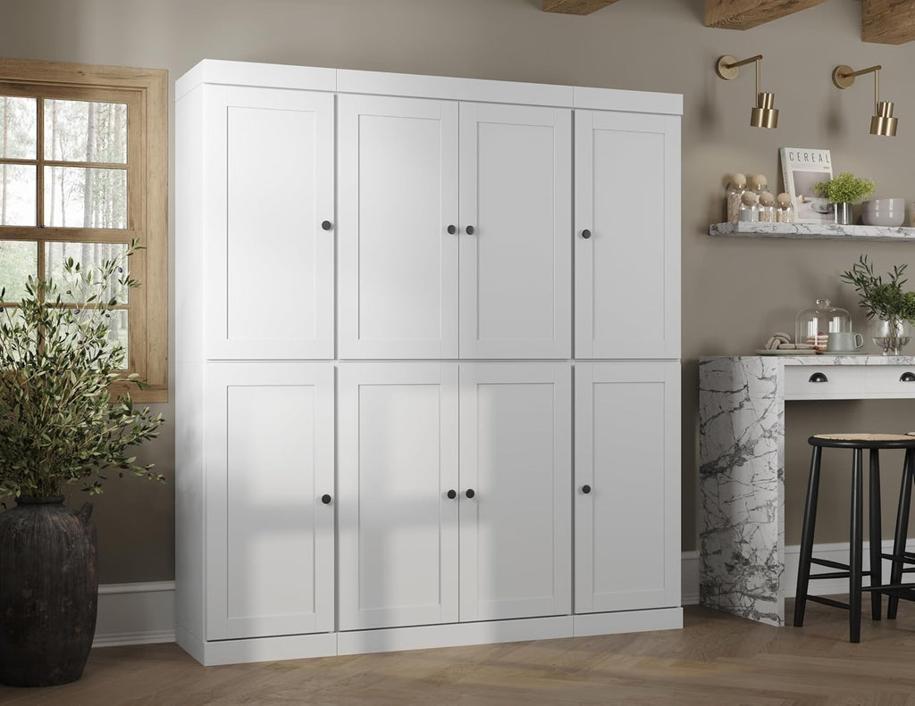 Palace Imports Solid Wood White Storage Cabinet - 71.5" Tall Kitchen Pantry Cabinet 65" Wide - 8 Wooden Shaker Doors, 2 Drawers & 12 Adjustable Shelves - 100% Eco-Friendly Wood, Made in Brazil