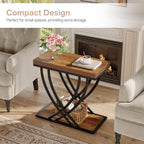 Tribesigns Side Table Set of 2, Narrow 2-Tier End Table for Living Room, Industrial Nightstand with Metal Frame, Small Bedside Tables for Bedroom, Sofa Couch, Small Spaces, Rustic Brown
