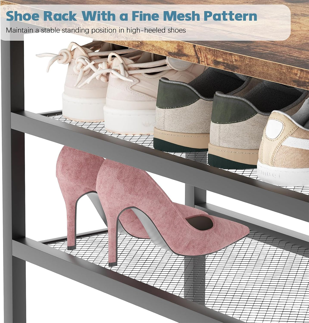 Shoe Rack,Freestanding Hidden Shoe Storage Organizer for Entryway, Shoe Bench Shelves for High Boot with Seat Cushion,Wood Shoe Rack Cabinet for Front Door Entrance Closet, Hallway, 5 Tier,Brown