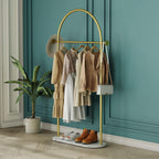 HKaikzo Gold Clothing Rack with Real Marble Base – 67" Freestanding Garment Display Stand, Holds 150+ lbs, Modern Metal Coat Rack for Boutique Store, Entryway, Bedroom & Small Spaces