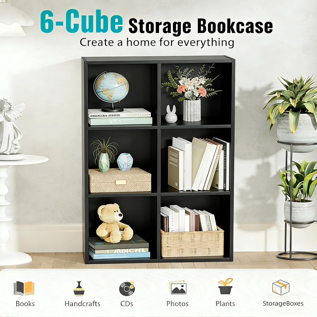 HealSmart 8 Cube Storage Organizer, 4 Tier Stackable Bookshelf, Open Cube Bookshelf with 4 Removable Back Panels, Suitable for Living Room, Bedroom, Home Office, 47.7" L X 11.6" W X 24" H, Black