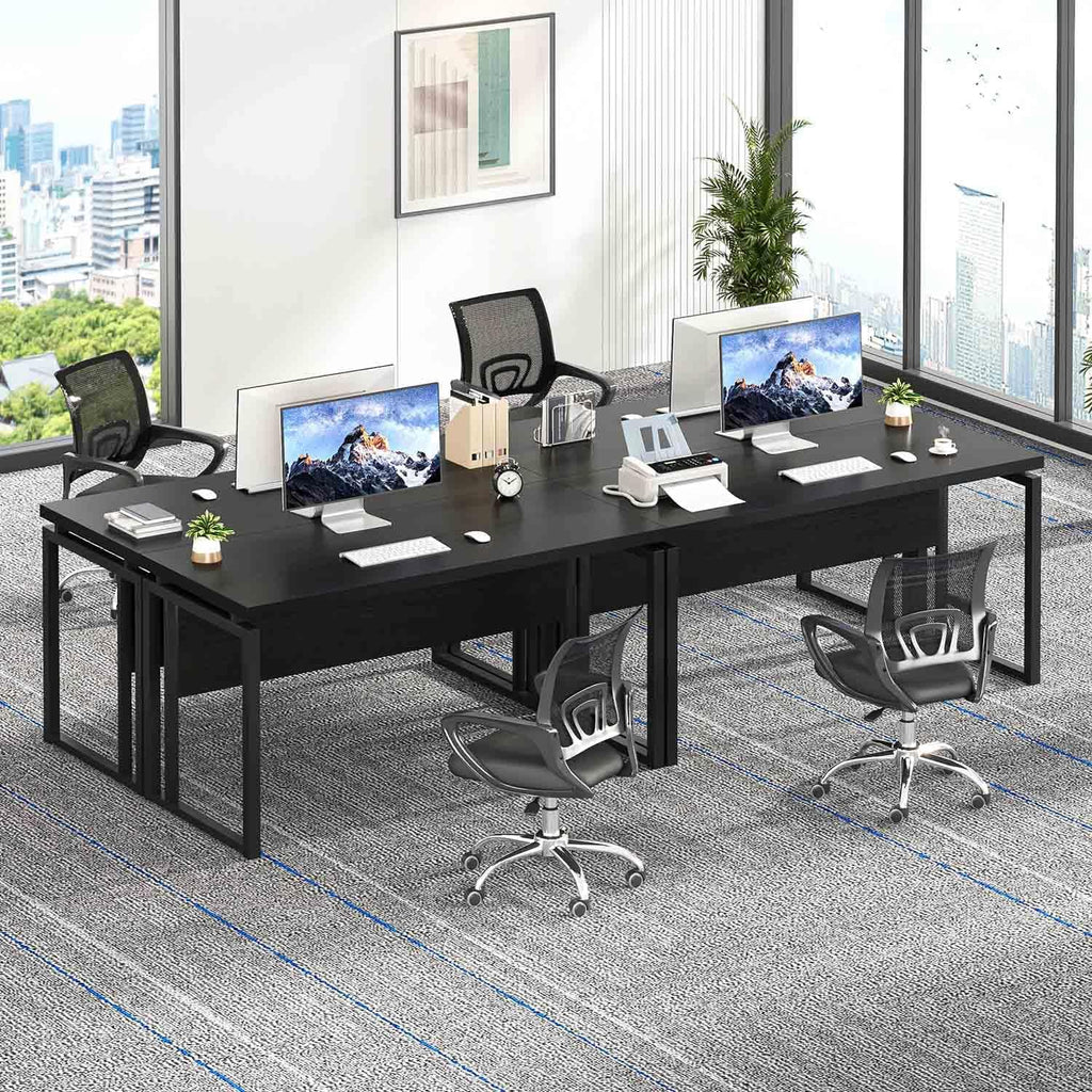 EXCEFUR Black Desk for Home Office, Modern Computer Desk, Wood and Metal Writing Study Table for Workstations, Living Room, Bedroom, 53 Inch