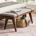 mopio Ted Mid-Century Modern End of Bed Wood Bench, Entryway Shoe Bench with Removable Fabric Cushion for Bedroom, Indoor Dining Room, Hallway, Supported with Acacia Solid Wood Legs Extra Sturdy