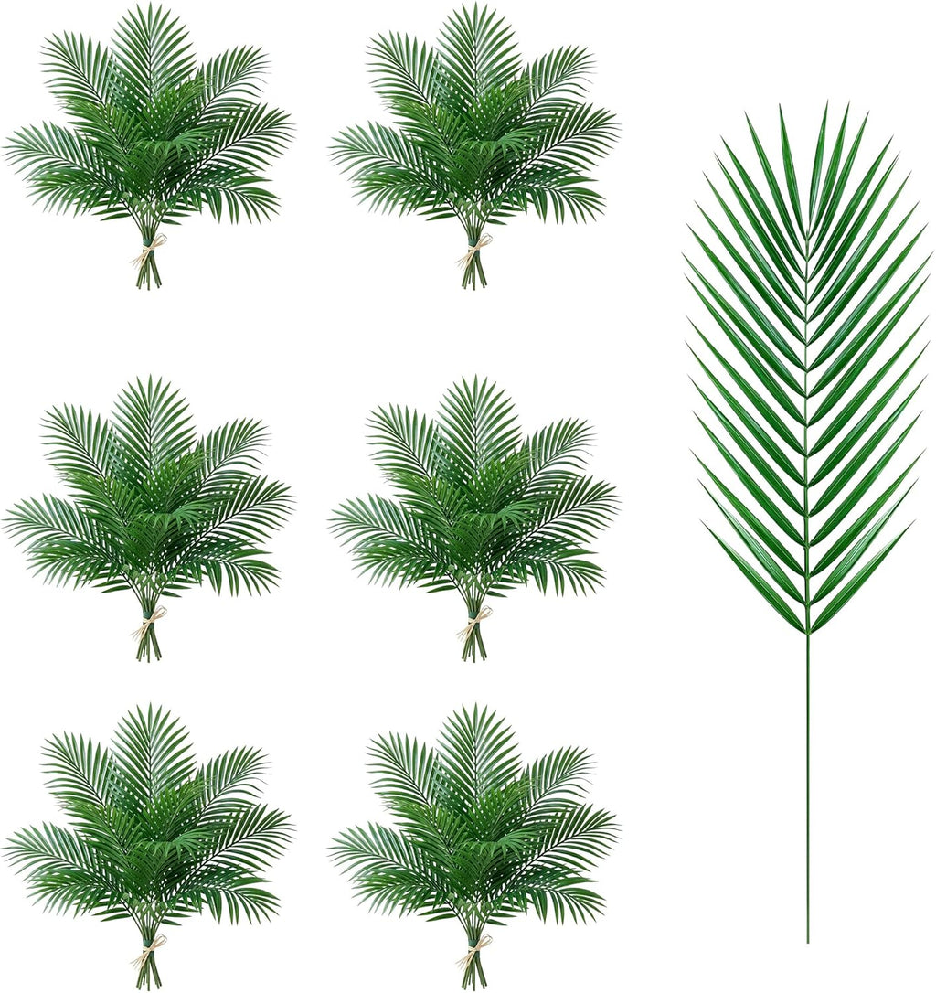 100 pcs 25 Inch Artificial Palm Leaves, Large Fake Palm Fronds Stems, Palm Branches Faux Tropical Plants for Palm Sunday, Jungle Beach Wedding Luau Party Home Decor, Palm Leaf, Palmas Artificiales