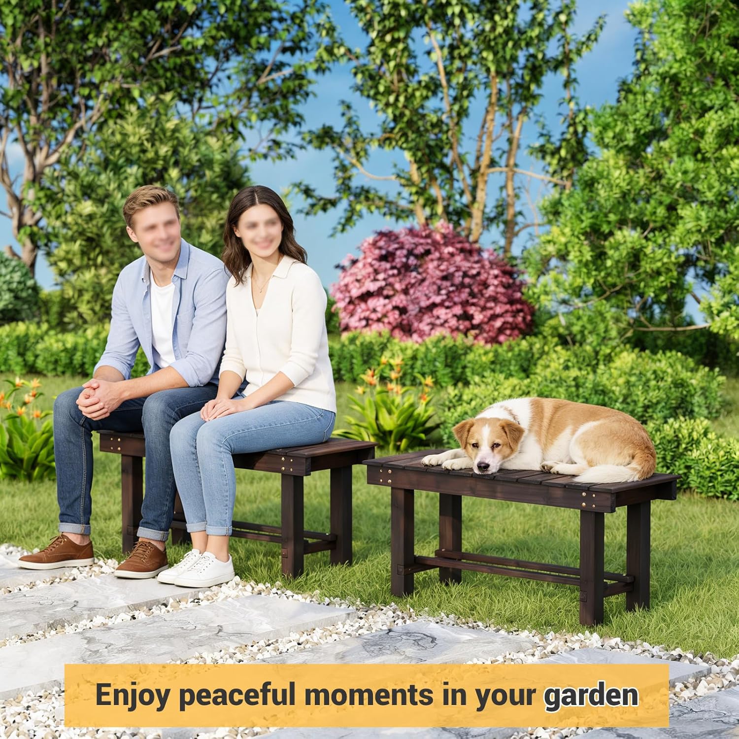 Wood Outdoor Garden Bench 35" Backless Bench 2-Person Seat 100% Solid Fir Carbonized Weatherproof Patio Bench Indoor Bathroom Seat Entryway Shoe Bench for Garden Porch Backyard Pool Balcony (Small)