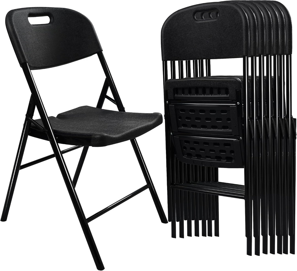 8 Pack Folding Chair, 600 lb Weight Capacity,Indoor/Outdoor Heavy Duty Foldable Chairs for Restaurants, Kitchens, Picnics, Races, Parties & Weddings. (8, Black)