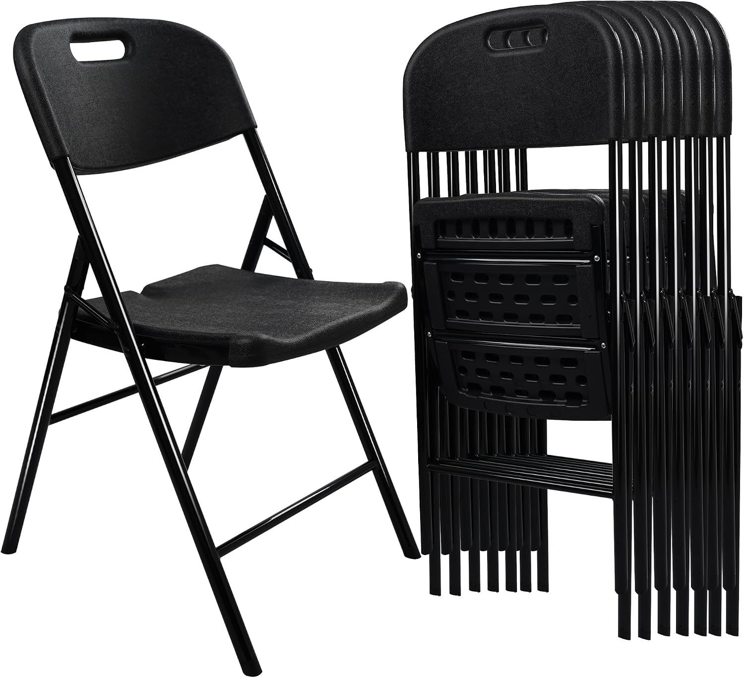 8 Pack Folding Chair, 600 lb Weight Capacity,Indoor/Outdoor Heavy Duty Foldable Chairs for Restaurants, Kitchens, Picnics, Races, Parties & Weddings. (8, Black)