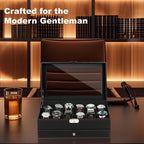 Watch Box for Men, 12 Slot Watch Case, Men's Jewelry Box With Drawer, Man Jewelry Accessory Organizer Case with Large Window, 2-Layer Watch Holder, PU Leather, Fathers Day Gift for Dad