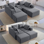 125" Oversized Sectional Couches for Living Room, Modern Boneless Cloud Couch with Ottoman,USB Port&Cup Holders, Comfy Corduroy Modular Sectional U Shape Sofa Couch for Apartment, Grey Couch in a Box