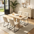 Modern 5-Piece Dining Table Set for 4, 46" Pedestal Dining Room Table with 4 Leather Chairs, Small Space Saving Kitchen Table Set, Natural Wood Finish Rectangle Table for Home & Apartment