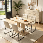 Modern 5-Piece Dining Table Set for 4, 46" Pedestal Dining Room Table with 4 Leather Chairs, Small Space Saving Kitchen Table Set, Natural Wood Finish Rectangle Table for Home & Apartment