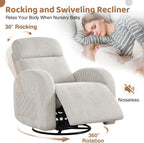 Swivel Rocker Recliner for Nursery, Glider Recliner Nursery Chair, Rocking Recliner Chairs with Double Pockets for Living Room, Camel Corduroy