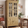 Farmhouse 63" Kitchen Pantry Storage Cabinet with Glass Doors & Hidden Storage, Display Kitchen Hutch Cupboard with Adjustable Shelves for Dining Room, Living Room Home Office