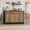 FINETONES Buffet Cabinet with Storage, 52.7" Large Sideboard Buffet Table, Kitchen Cabinet with 3 Drawers and 4 Doors, Wood Coffee Bar for Kitchen Dining Room, Black/Brown
