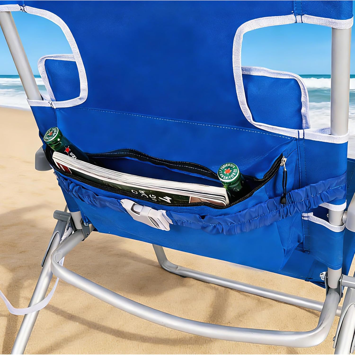 Romswi 3 in 1 Beach Chair with Face Hole, Reclining Sun Tanning Lounge Chair with Foot Rest, Cooler Bag & Cup Holder for Outdoor,Royal Blue