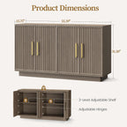 PAPROOS 55" Modern Fluted Sideboard Buffet Cabinet, Space-Saving Storage Credenza for Home Coffee Bar, 4-Door Accent Furniture with Adjustable Shelves for Clutter-Free Living (Brown Gray)